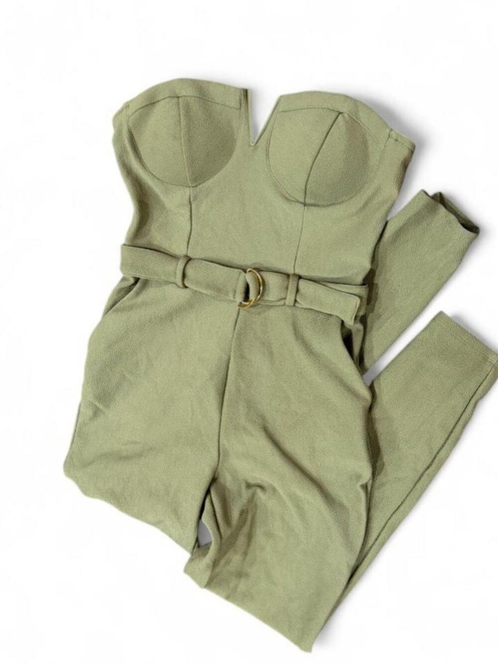 Olive Green Jumpsuit Gold Belt S